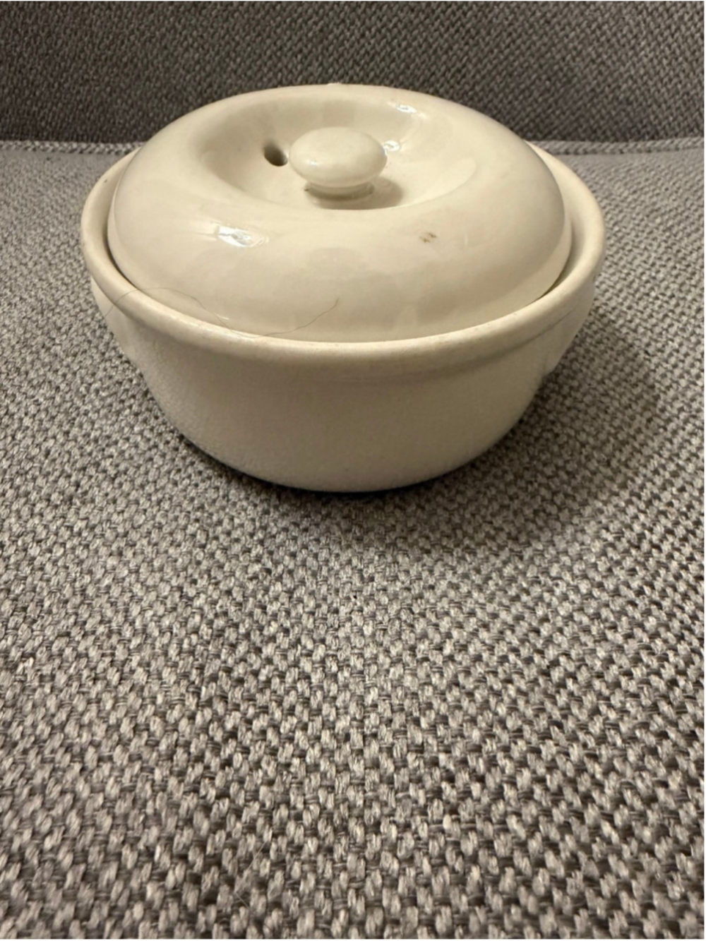vintage white ceramic individual casserole dish by Hall China